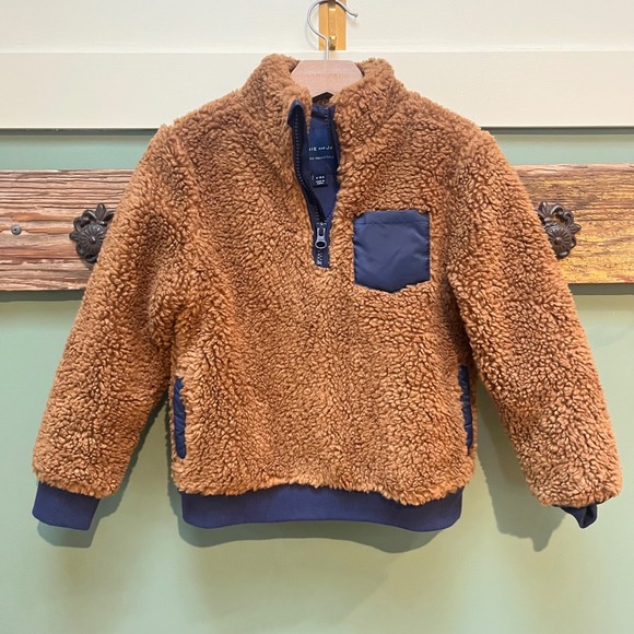 Janie and Jack Other - Janie and Jack Kids Brown Sherpa Fleece Quarter Zip Mock Neck Pullover 5-6